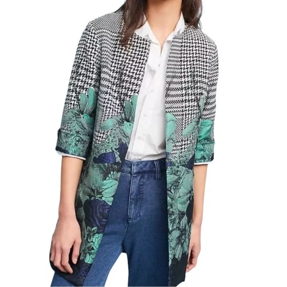 Anthropologie Eva Franco Houndstooth Floral Artsy Art to Wear Jacket - Picture 1 of 10